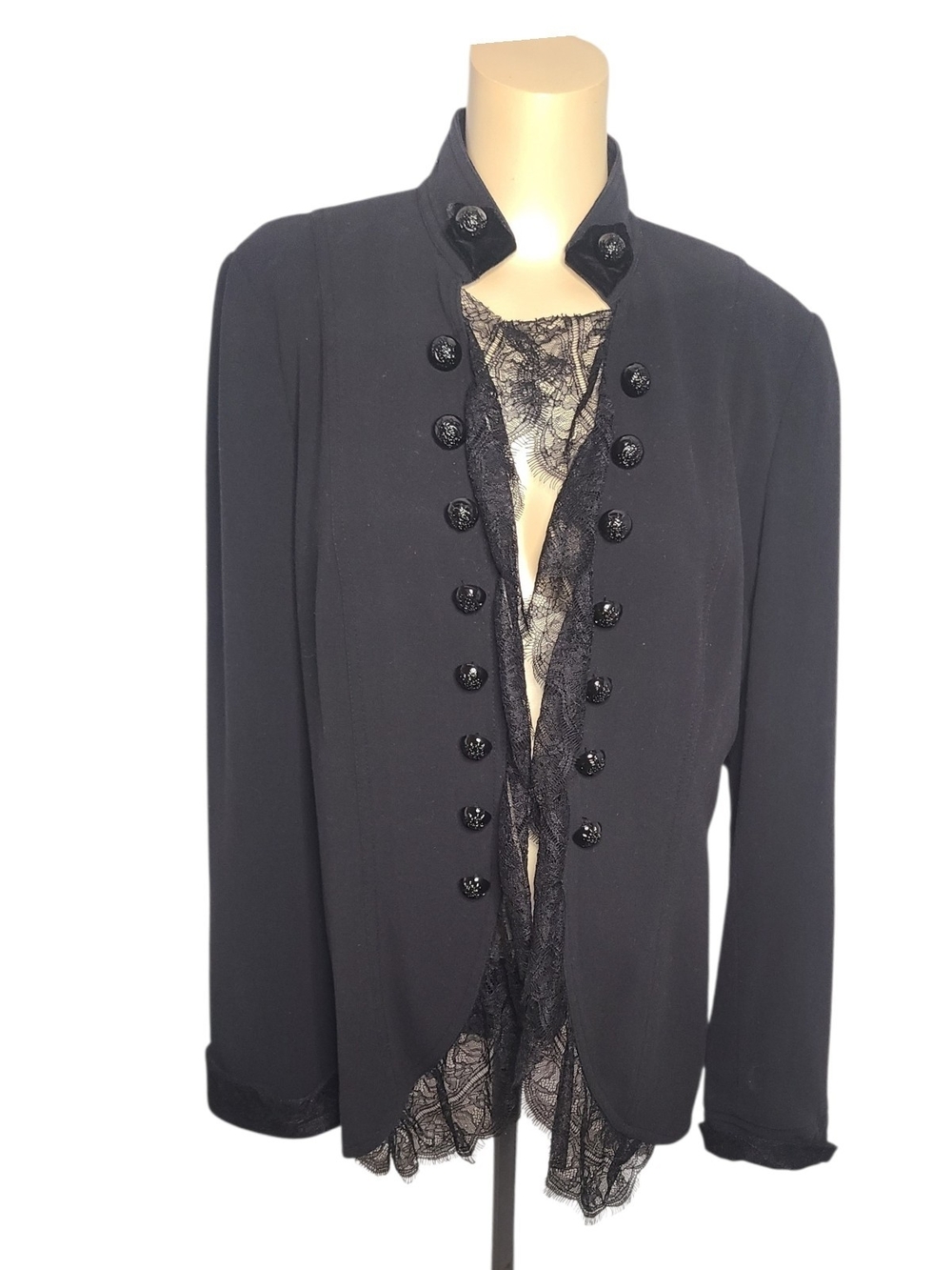 Lena Gabrielle Black Military Jacket Lace Ruffle Size 12 Goth Steampunk Blazer
